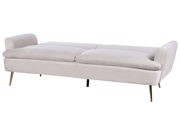 Vuodesohva vaalea beige kolmelle samettiverhoilu metallijalat säädettävä glamour
