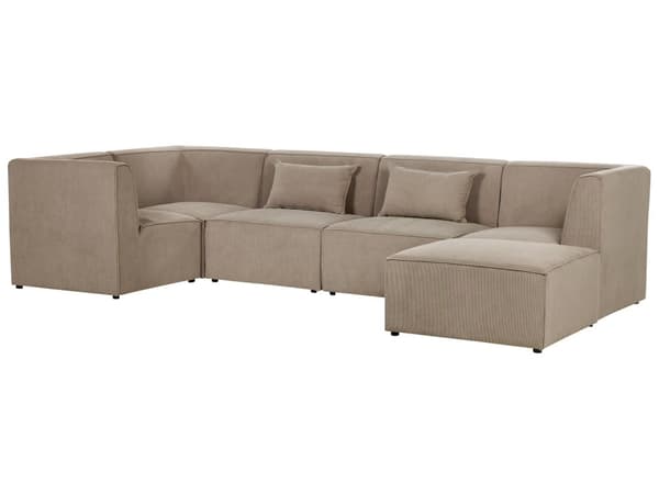 Modulær 5-seters høyrevendt hjørnesofa taupe kordfløyel med fotskammel seksjonssofa moderne design