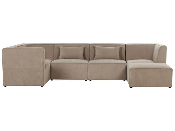 Modulær 5-seters høyrevendt hjørnesofa taupe kordfløyel med fotskammel seksjonssofa moderne design