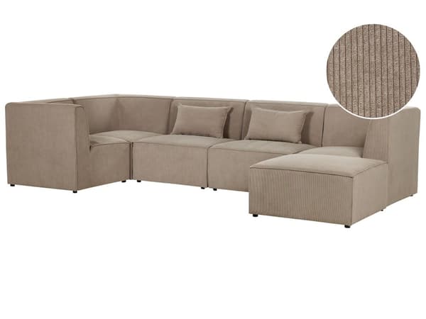 Modulær 5-seters høyrevendt hjørnesofa taupe kordfløyel med fotskammel seksjonssofa moderne design