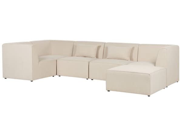 Modulær 4-seters høyrevendt hjørnesofa beige kordfløyel med fotskammel seksjonssofa Moderne design