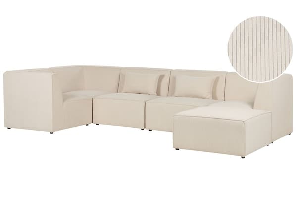 Modulær 4-seters høyrevendt hjørnesofa beige kordfløyel med fotskammel seksjonssofa Moderne design