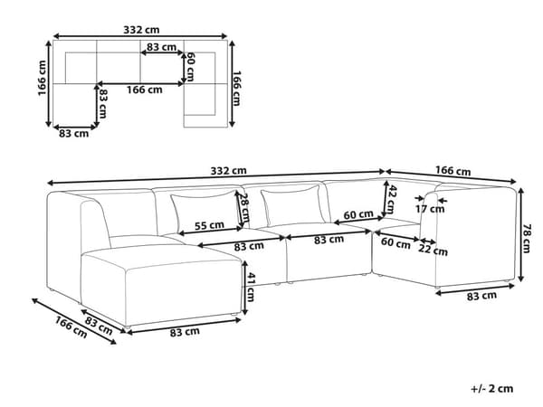 Sofa med fotskammel Beige Kordfløyel 3-seter Modulsofa Ottoman Moderne design Stue