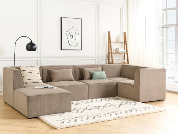 Sofa med fotskammel Beige Kordfløyel 3-seter Modulsofa Ottoman Moderne design Stue