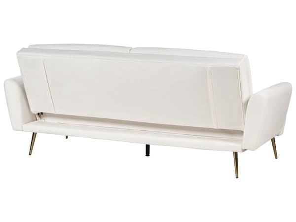 Sovesofa Hvid Velour 3 Personers Moderne Blød Sofa med Guldben Sofaseng Tre Personers Designsofa til Værelse Stofsofa med Klik Klak funktion