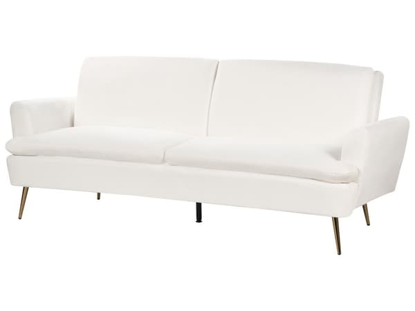 Bäddsoffa Off-White sammetsklädsel 3-sits Klick-Klack Sovfunktion Gyllene metallben