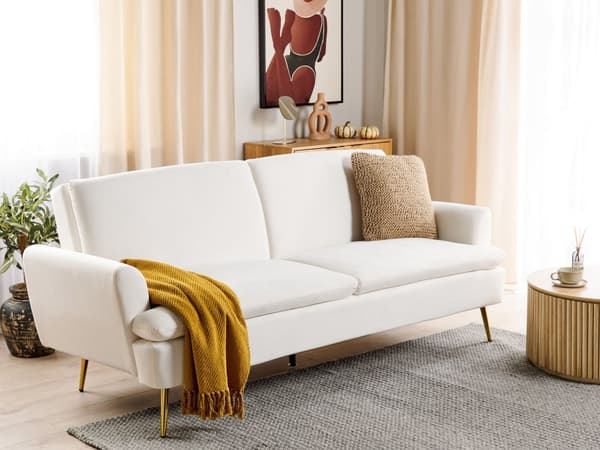 Bäddsoffa Off-White sammetsklädsel 3-sits Klick-Klack Sovfunktion Gyllene metallben