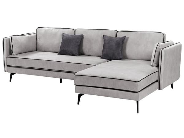 Hjørnesofa Lysegrå Fløyel Metallben Venstrevendt 3-seter Ryggputer Pynteputer Moderne design Stue