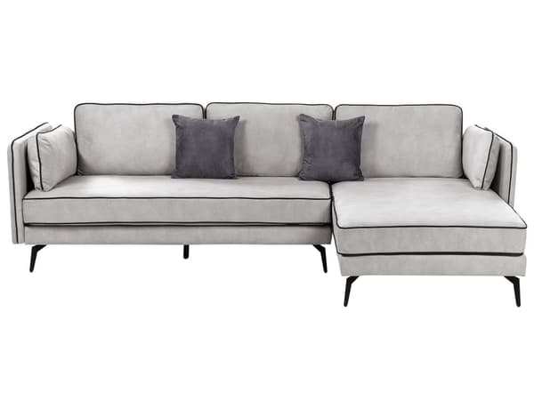 Hjørnesofa Lysegrå Fløyel Metallben Venstrevendt 3-seter Ryggputer Pynteputer Moderne design Stue