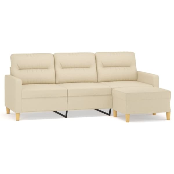 vidaXL 3-sitssoffa med fotpall Gräddvit 180 cm tyg