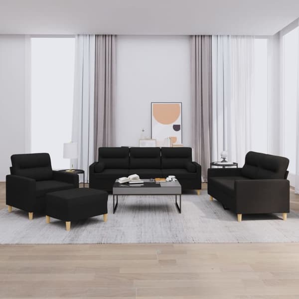 vidaXL sofasæt 4 dele med puder stof sort