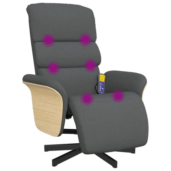 vidaXL Massagefåtölj med fotstöd mörkgrå tyg