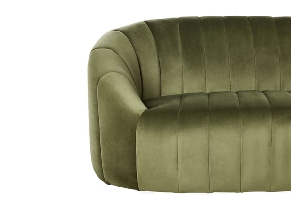 2-sitssoffa Vilstol Mörkgrön sammet Modern retrodesign Puffad sits Låg rygg