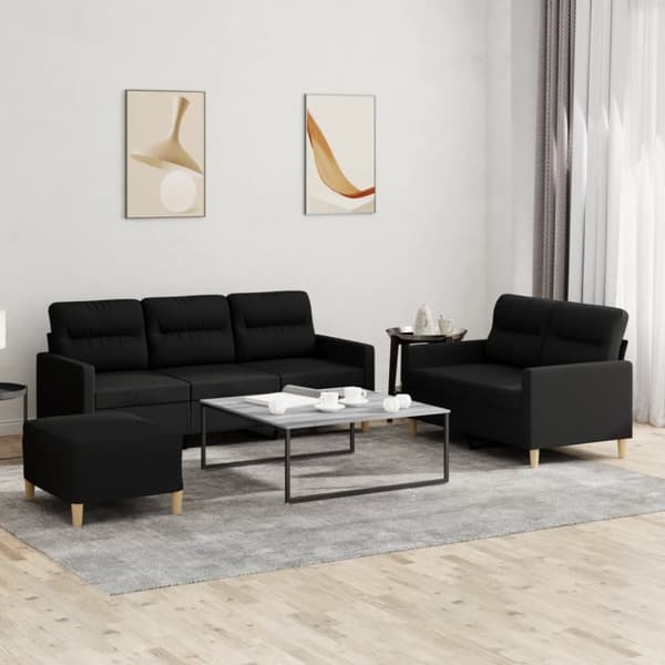 vidaXL sofasæt 3 dele med hynder stof sort