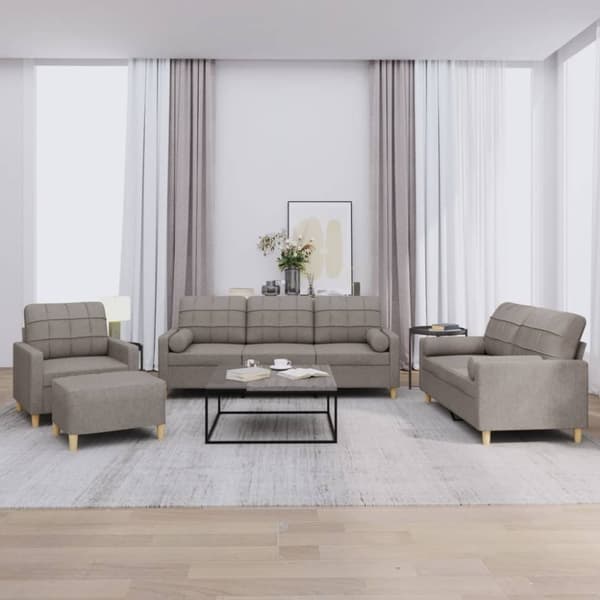 vidaXL sofasæt 4 dele med puder stof gråbrun