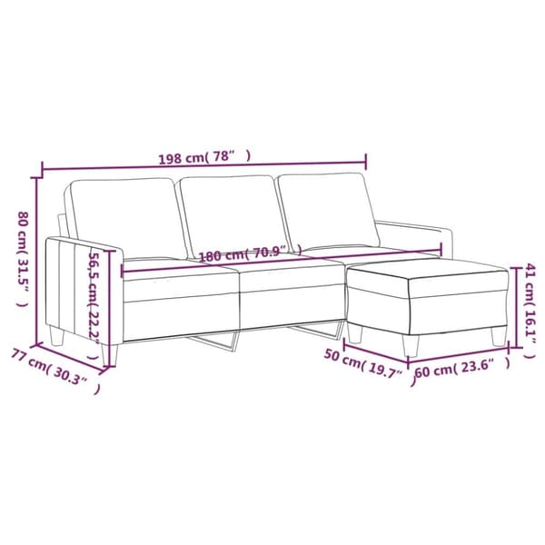 vidaXL 3-personers sofa med fodskammel 180 cm kunstlæder grå