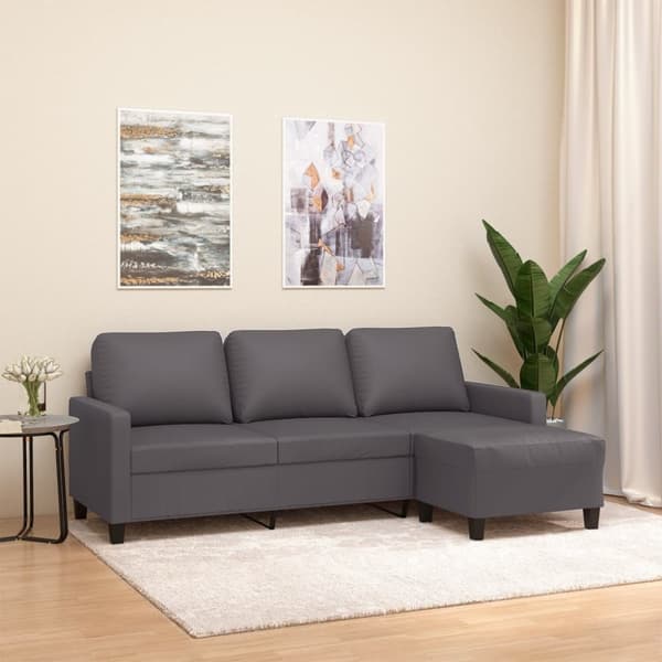 vidaXL 3-personers sofa med fodskammel 180 cm kunstlæder grå