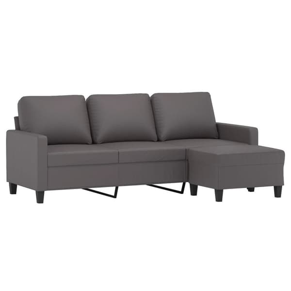 vidaXL 3-personers sofa med fodskammel 180 cm kunstlæder grå