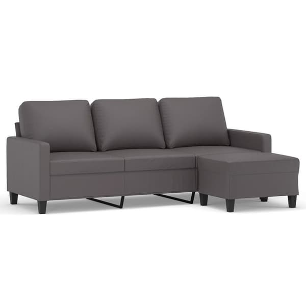 vidaXL 3-personers sofa med fodskammel 180 cm kunstlæder grå