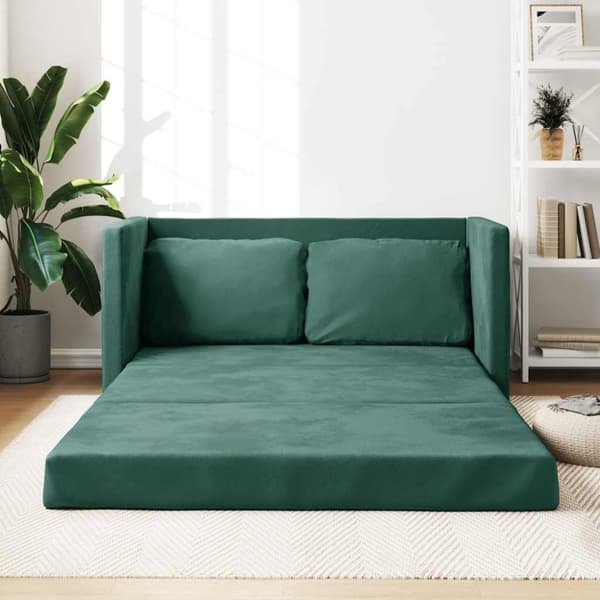 vidaXL 2-i-1 sovesofa 122x204x55 cm velour mørkegrøn