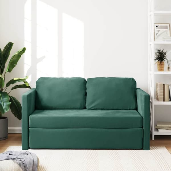vidaXL Golvbäddsoffa 2-i-1 mörkgrön 122x204x55 cm sammet