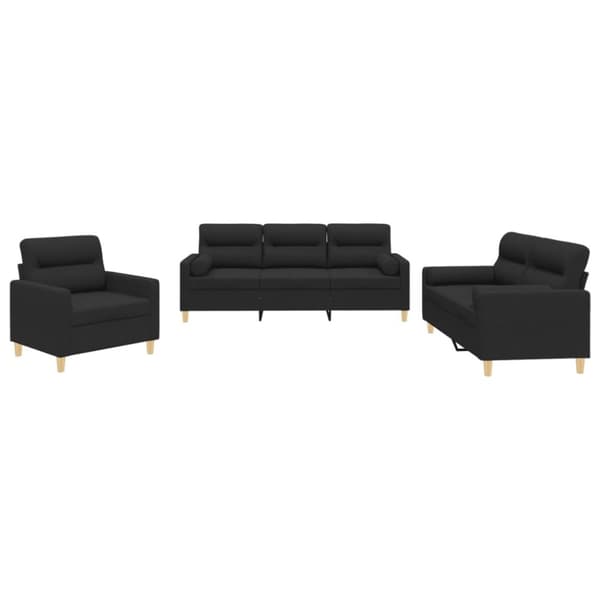vidaXL sofasæt 3 dele med puder stof sort