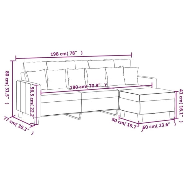 vidaXL 3-personers sofa med fodskammel 180 cm sort