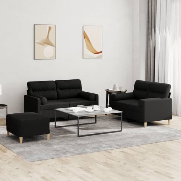 vidaXL sofasæt 3 dele med puder stof sort