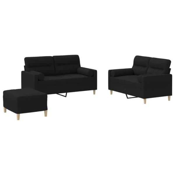 vidaXL sofasæt 3 dele med puder stof sort