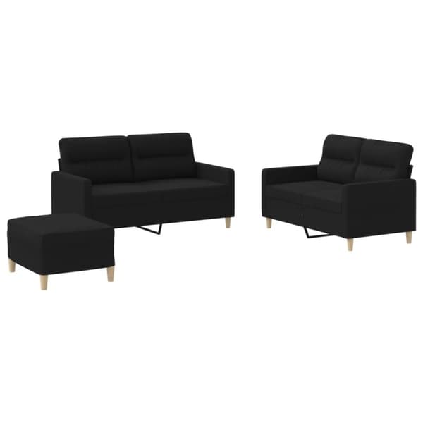 vidaXL sofasæt 3 dele med hynder stof sort