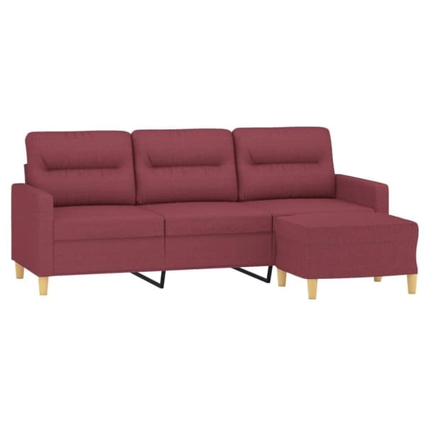 vidaXL 3-personers sofa med fodskammel 180 cm stof Vinrød
