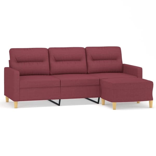 vidaXL 3-personers sofa med fodskammel 180 cm stof Vinrød