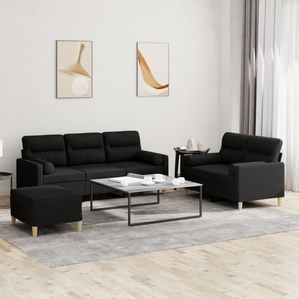 vidaXL sofasæt 3 dele med puder stof sort