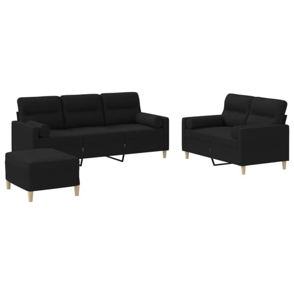 vidaXL sofasæt 3 dele med puder stof sort