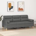 Miniatyrbillede 1 af 8: vidaXL 3-personers sofa med pyntepuder 180 cm stof mørkegrå