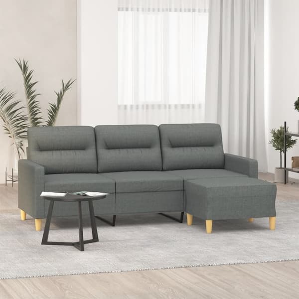 vidaXL 3-personers sofa med fodskammel 180 cm stof Mørkegrå