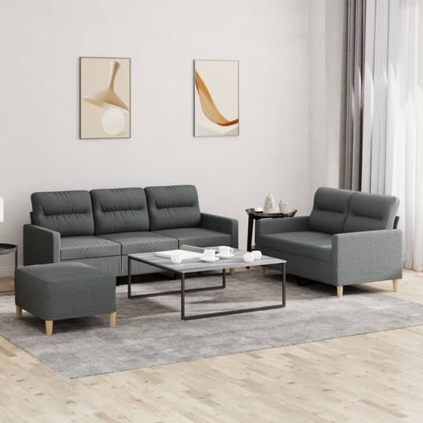 vidaXL sofasæt 3 dele med hynder stof mørkegrå