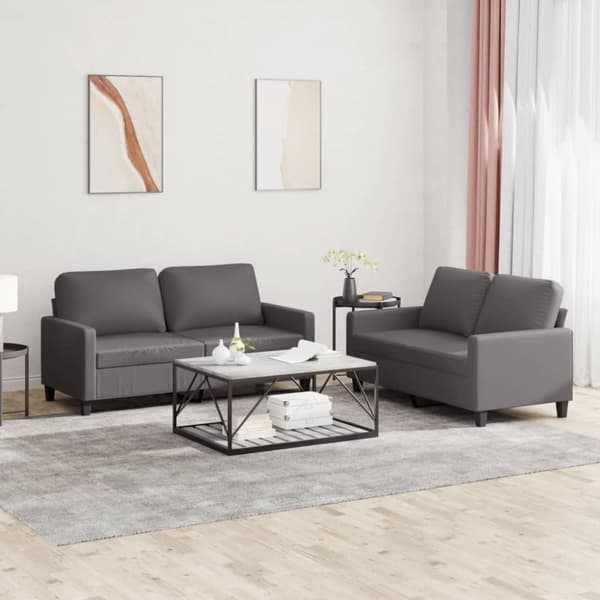 vidaXL sofasæt 2 dele med hynder kunstlæder grå