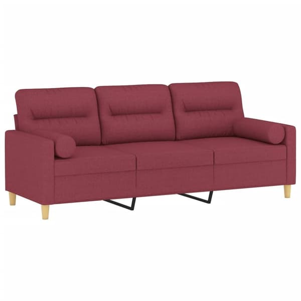 vidaXL 3-sits soffa med prydnadskuddar vinröd 180 cm Tyg