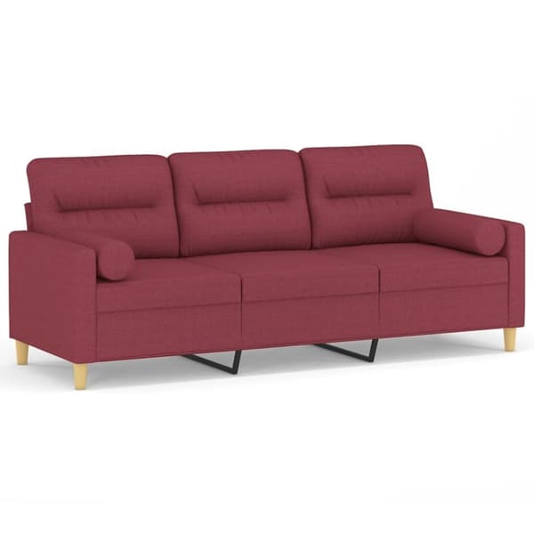 vidaXL 3-sits soffa med prydnadskuddar vinröd 180 cm Tyg