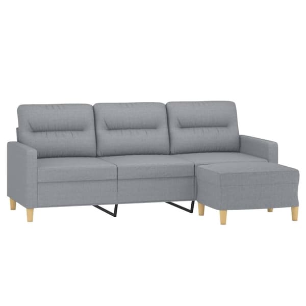 vidaXL 3-sitssoffa med fotpall ljusgrå 180 cm tyg