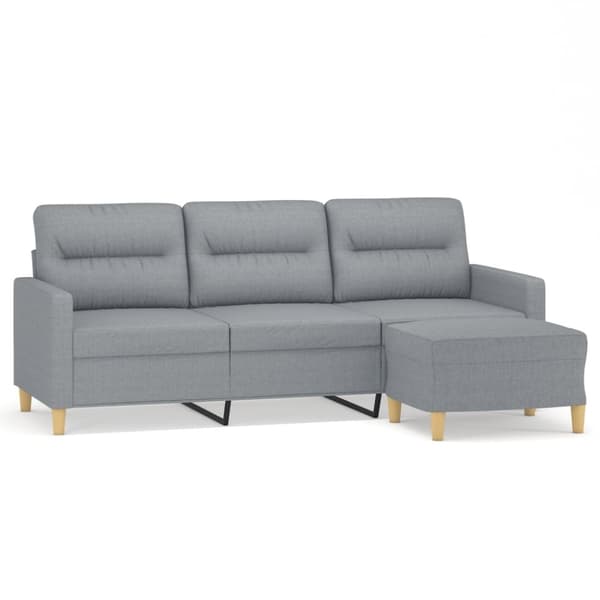 vidaXL 3-sitssoffa med fotpall ljusgrå 180 cm tyg