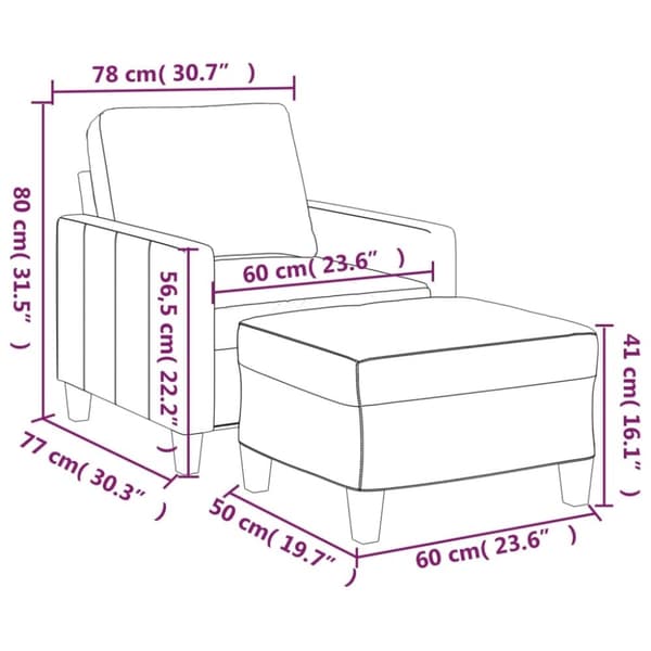vidaXL sofastol med fodskammel 60 cm kunstlæder sort