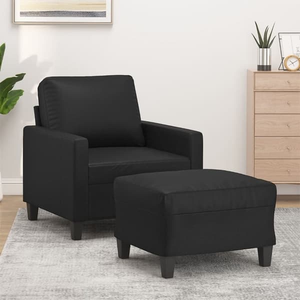 vidaXL sofastol med fodskammel 60 cm kunstlæder sort