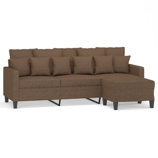 vidaXL 3-sitssoffa med fotpall Brun 180 cm tyg