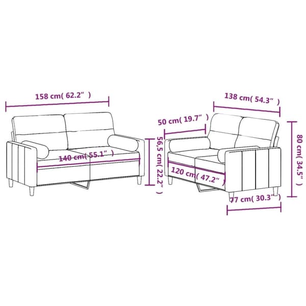 vidaXL sofasæt 2 dele med puder stof sort