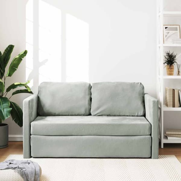 vidaXL 2-i-1 sovesofa 122x204x55 cm velour lysegrå