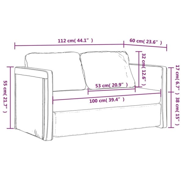 vidaXL 2-i-1 sovesofa 112x174x55 cm kunstlæder vinrød