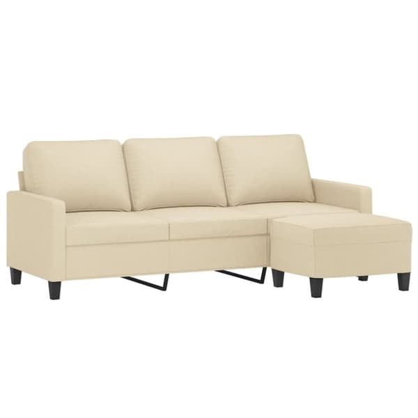 vidaXL 3-sitssoffa med fotpall Gräddvit 180 cm tyg
