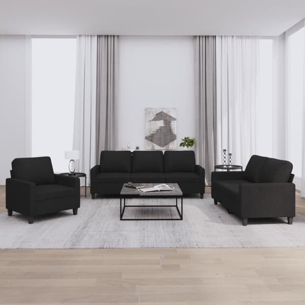 vidaXL sofasæt 3 dele med hynder stof sort